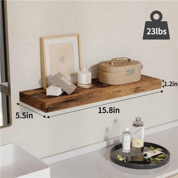 Rustic Wood Floating Wall Shelves Set of 4 Bathroom Kitchen Bedroom Decor - Picture 3 of 8